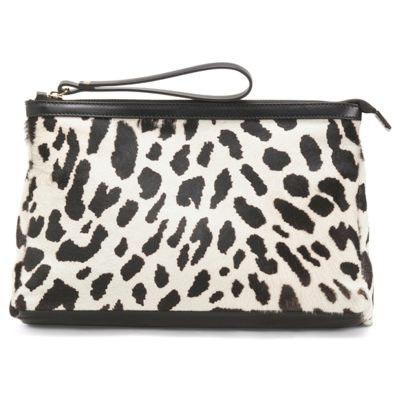 🖤🔹️Cavalcanti🔹️made In Italy Leather Dalmation Large zip Closure Pouch